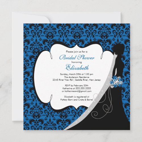 Trendy Bluet Damask Bride Bridal Shower Invite