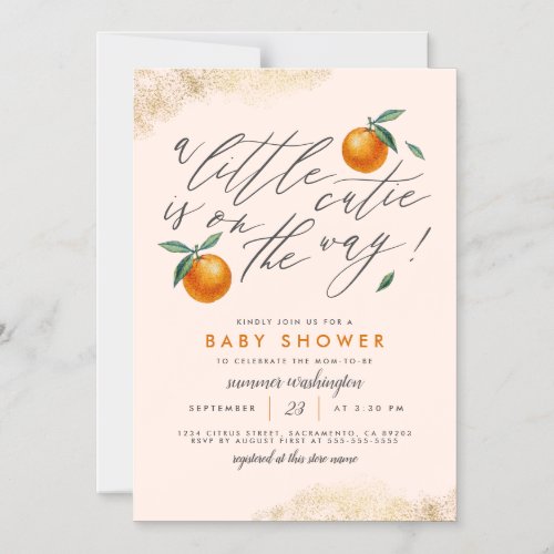 Trendy Blush A Little Cutie Orange Baby Shower Magnetic Invitation