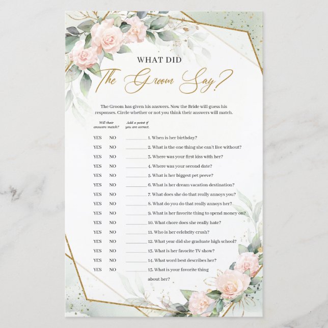 Trendy blush and gold frame What did the groom say (Front)