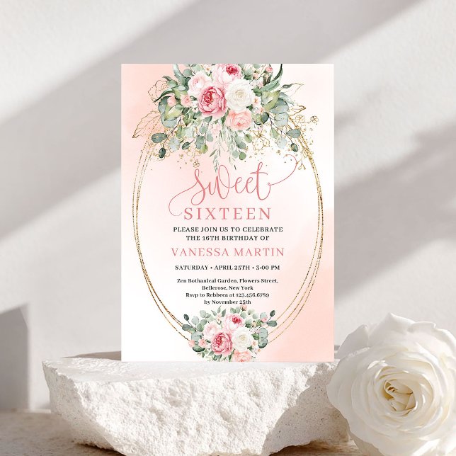 Trendy Blush and Gold Sweet Sixteen Birthday Invitation (Trendy Blush and Gold Sweet Sixteen Birthday Invitation)