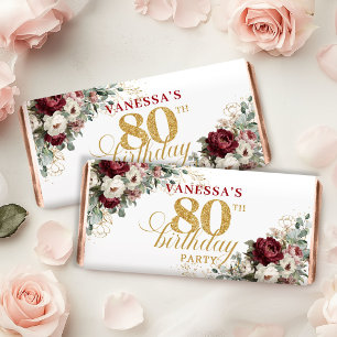 Trendy Blush Burgundy 80th Birthday Hershey Bar