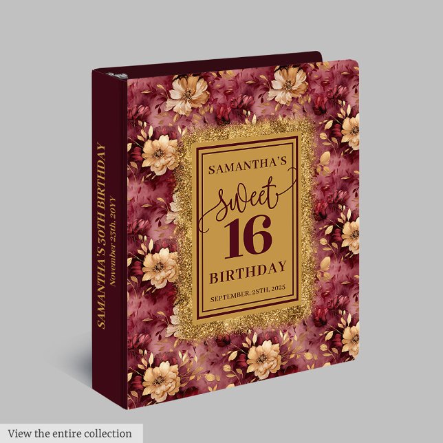 Trendy Blush Burgundy Gold Boho Ring Binder (Elegant Blush Burgundy Gold Sweet 16 Album)