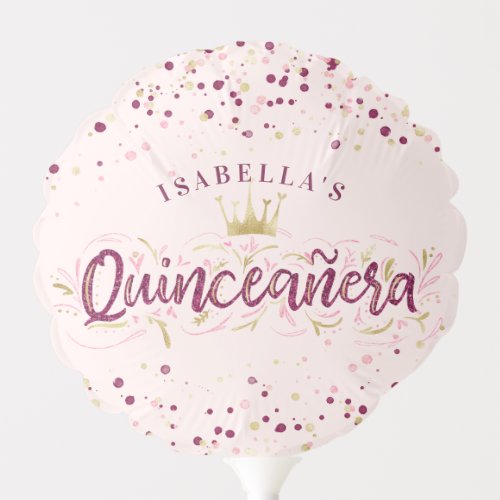 Trendy Blush Burgundy  Gold Confetti Quinceaera Balloon