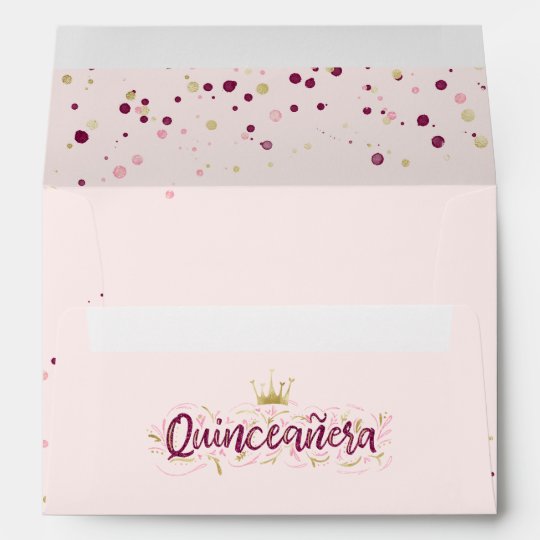 Trendy Blush Burgundy & Gold Confetti Quinceañera Envelope