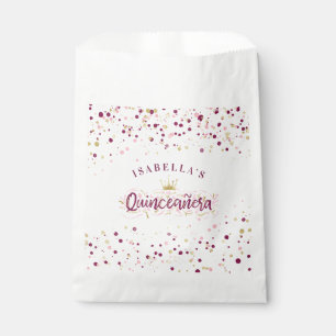 Trendy Blush Burgundy & Gold Confetti Quinceañera Favor Bag