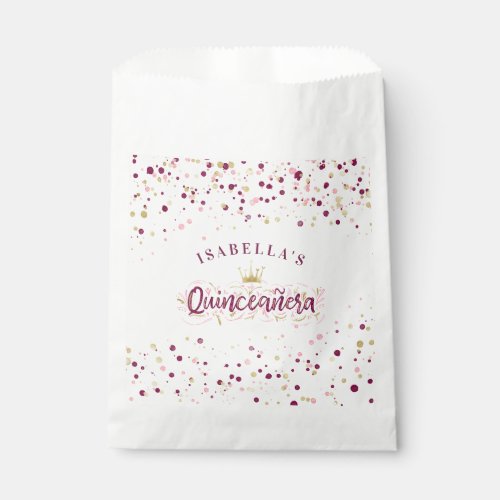 Trendy Blush Burgundy  Gold Confetti Quinceaera Favor Bag