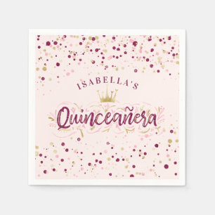 Trendy Blush Burgundy & Gold Confetti Quinceañera Napkins