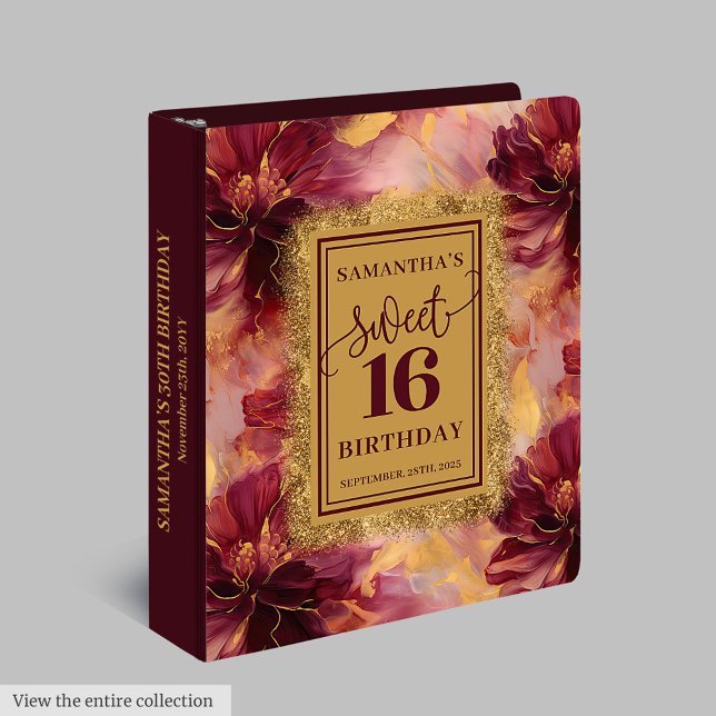 Trendy Blush Burgundy Gold Sweet 16 Keepsake 3 Ring Binder (Trendy Blush Burgundy Gold Sweet 16 Keepsake 3 ring binder)