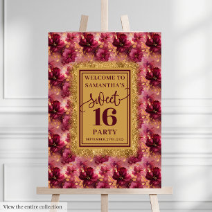 Trendy Blush Burgundy Gold Sweet 16 Party Welcome Foam Board