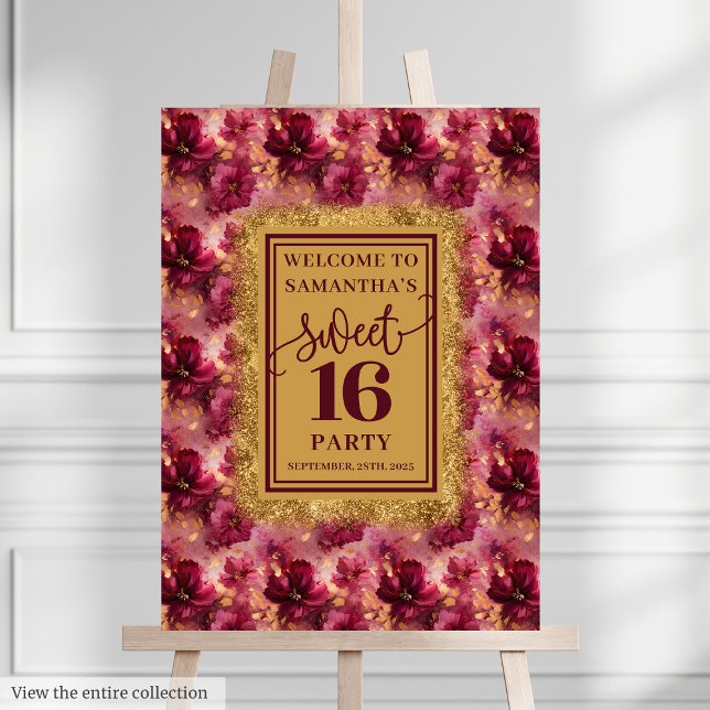 Trendy Blush Burgundy Gold Sweet 16 Party Welcome Foam Board (Trendy Blush Burgundy Gold Sweet 16 Party Welcome Foam Board)