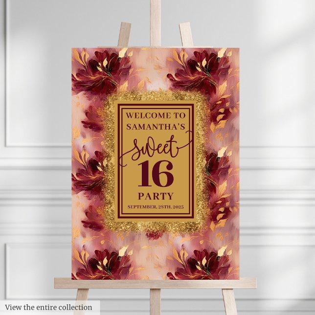 Trendy Blush Burgundy Gold Sweet 16 Welcome Foam Board (Trendy Blush Burgundy Gold Sweet 16 Welcome Foam Board)