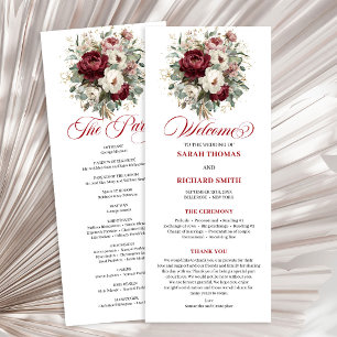Trendy Blush Burgundy Greenery Wedding Program