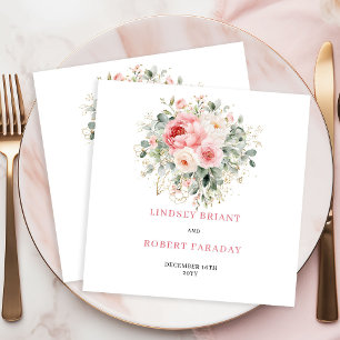 Trendy Blush Floral Gold Minimal Wedding Napkins