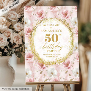 Trendy blush ivory gold birthday welcome poster