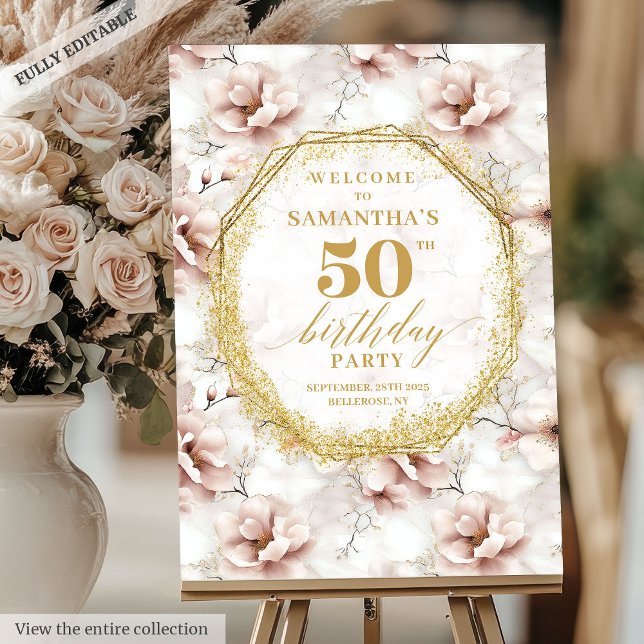 Trendy Blush Ivory Gold Birthday Welcome Sign (Trendy Blush Ivory Gold Birthday Welcome Sign

)