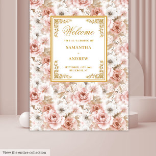 Trendy blush ivory gold watercolor wedding banner tapestry