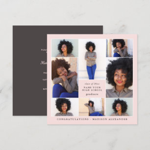 Trendy Blush Photo Collage Graduation Party Invitation