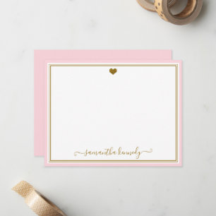 Trendy Blush Pink And Gold Heart Custom Name Note Card