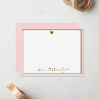 Trendy Blush Pink And Gold Heart Custom Name Note Card