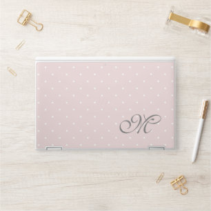 Trendy Blush Pink and White Polka Dots Monogram HP Laptop Skin
