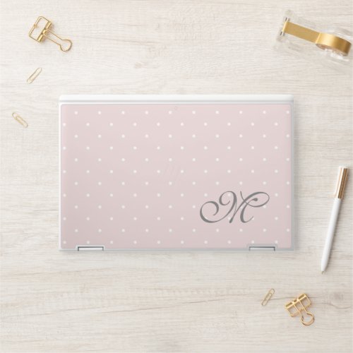 Trendy Blush Pink and White Polka Dots  Monogram HP Laptop Skin