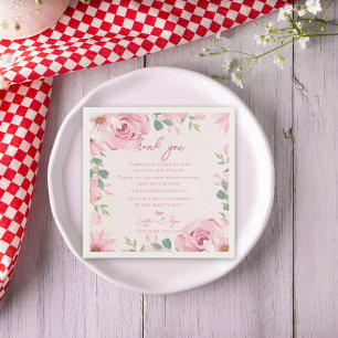 Trendy Blush Pink Floral Wedding Thank you Message Napkins