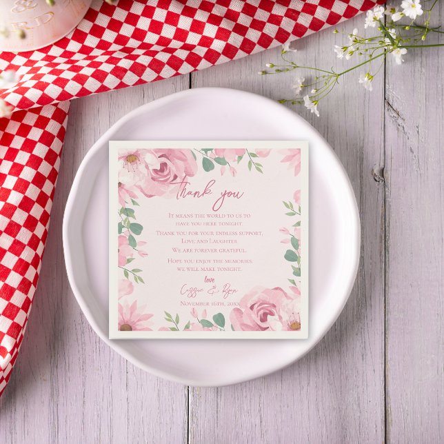 Trendy Blush Pink Floral Wedding Thank you Message Napkins (Trendy Blush Pink Floral Wedding Thank you Message Napkins)