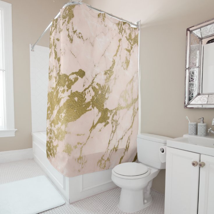 Trendy Blush Pink Gold Marble Shower Curtain Zazzle