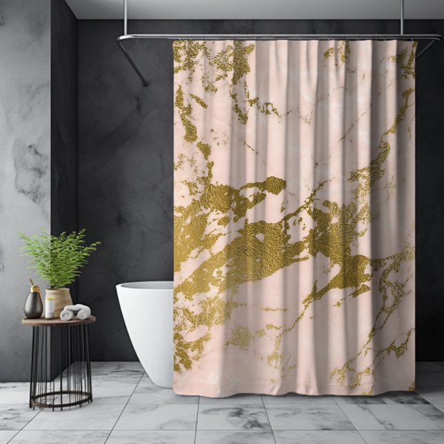 Trendy Blush Pink Gold Marble Shower Curtain (Trendy Blush Pink Gold Marble Shower Curtain)