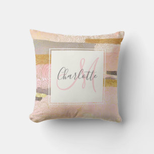 Trendy blush pink gold monogram throw pillow