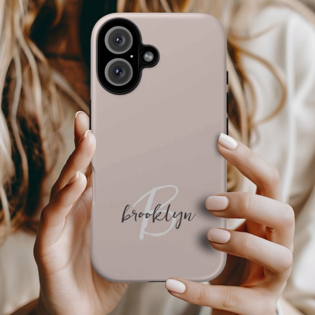Trendy Blush Pink Gray Script Monogram Case-Mate iPhone Case (Creator Uploaded)
