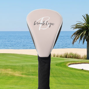 Trendy Blush Pink Gray Script Monogram Golf Head Cover