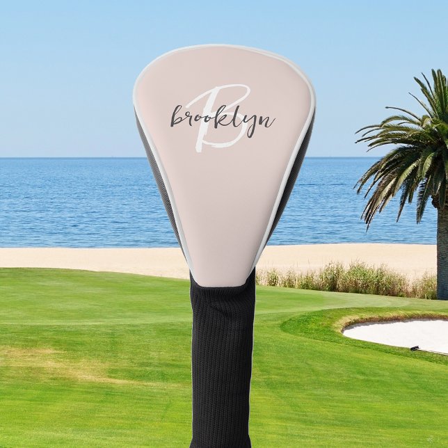 Trendy Blush Pink Gray Script Monogram Golf Head Cover (Creator Uploaded)
