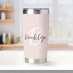 Trendy Blush Pink Gray Script Monogram Name Insulated Tumbler
