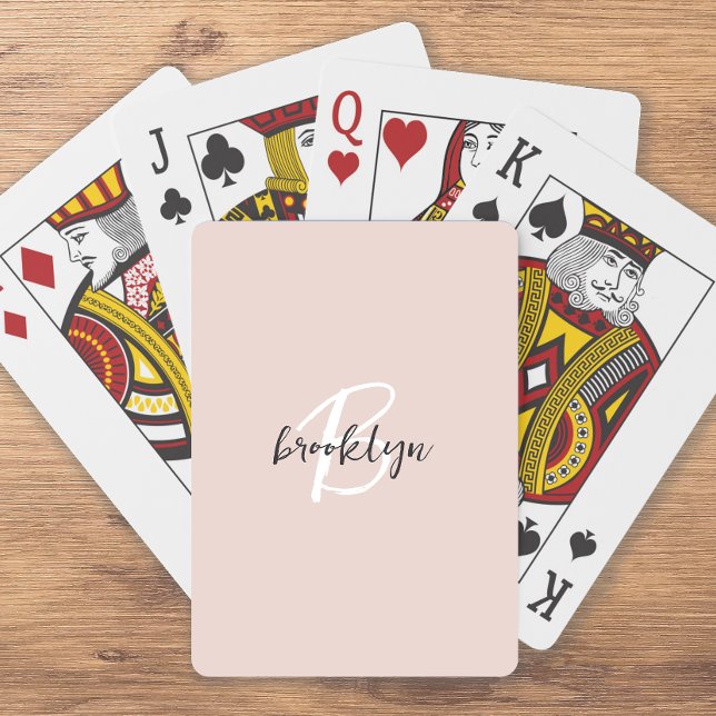 Trendy Blush Pink Gray Script Monogram Poker Cards (Creator Uploaded)
