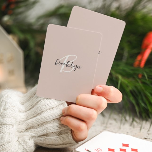 Trendy Blush Pink Gray Script Monogram Poker Cards (Creator Uploaded)