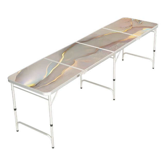 Trendy Blush Pink Marble Gold Touch Beer Pong Table (Angled)