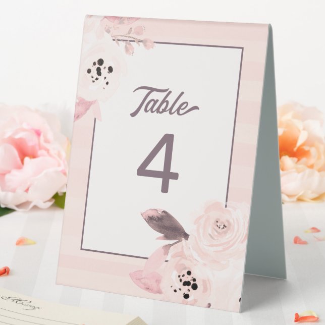 Trendy Blush Pink & Mauve Floral Table Number Table Tent (In SItu (Wedding))