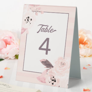 Trendy Blush Pink & Mauve Floral Table Number Tent