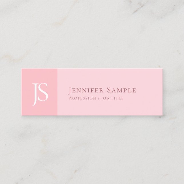 Trendy Blush Pink Modern Simple Monogram Template Mini Business Card (Front)