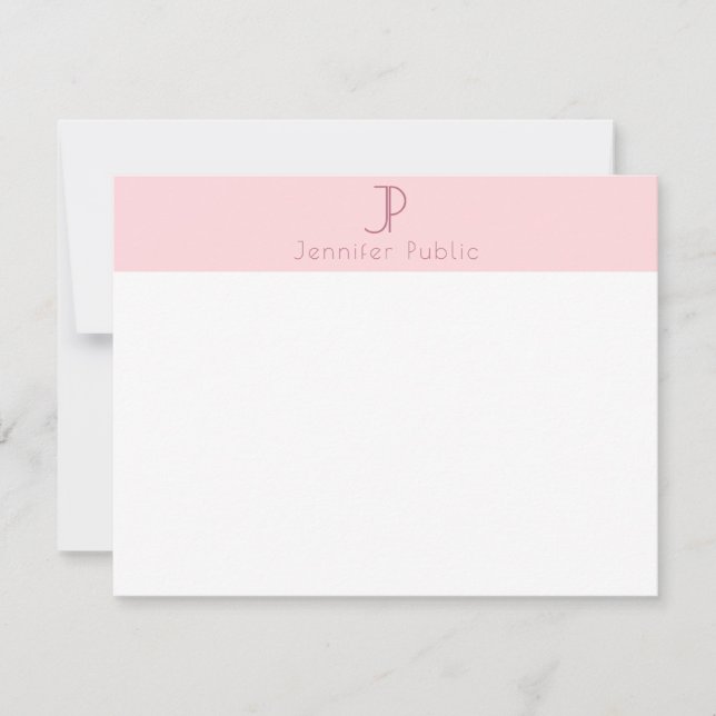 Trendy Blush Pink Monogram Elegant Simple Design Note Card (Front)