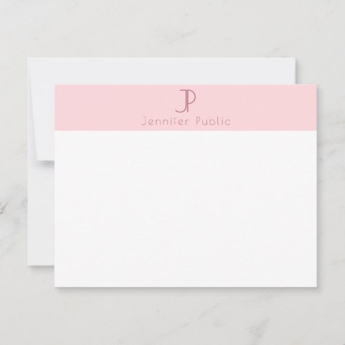 Trendy Blush Pink Monogram Elegant Simple Design Note Card