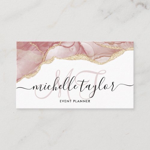 Trendy Blush pink Monogram Makeup Hair Salon  Busi Business Card