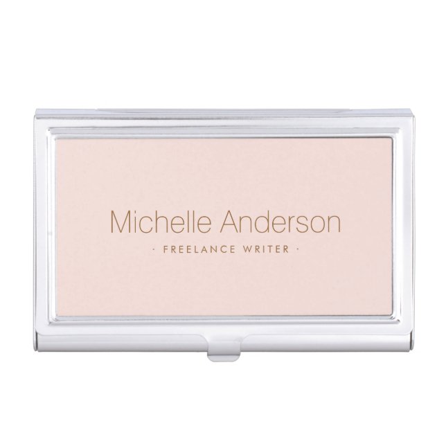 Trendy blush pink personalized name business card case (Front)