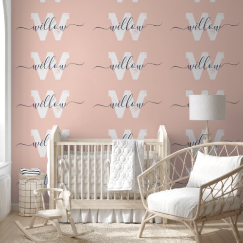 Trendy Blush Pink Script Typography Monogram Girl Wallpaper