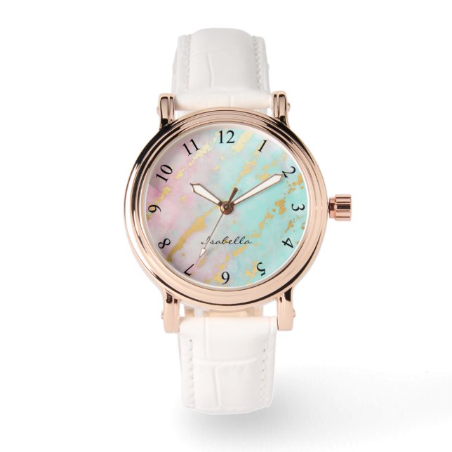 Trendy Blush Pink Soft Mint Gold Luxury Collection Watch (Front)