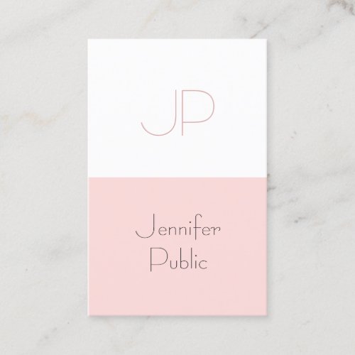 Trendy Blush Pink Stylish Monogram Sleek Luxury Business Card