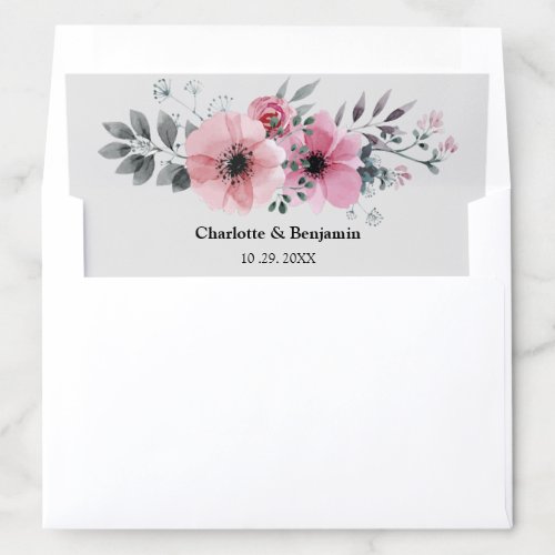 Trendy  Blush Pink Watercolor Floral Wedding  Enve Envelope Liner