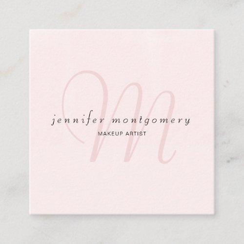 Trendy Blush Pink Watercolor Monogrammed Square Business Card