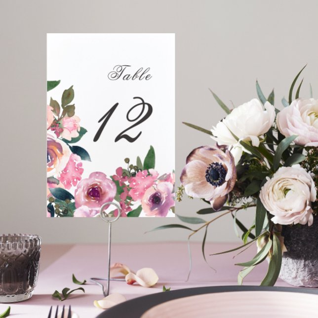 Trendy Blush Pink Watercolor Table Sign Table Number (Creator Uploaded)